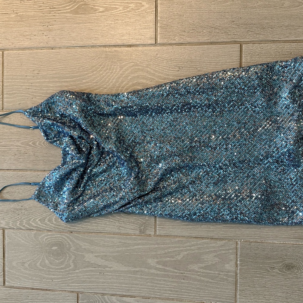 Blue Sequin Sleeveless Dress